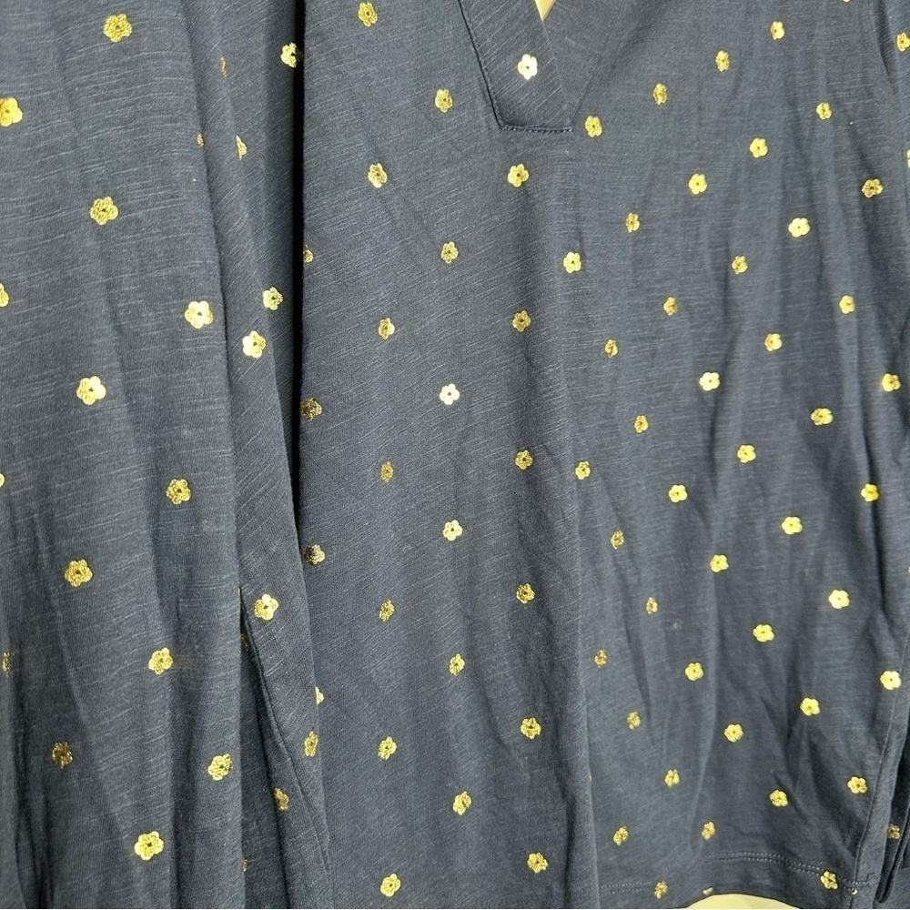 NWT Boden Notch Neck Smocked Frill Top in navy, foil dot - Picture 5 of 11